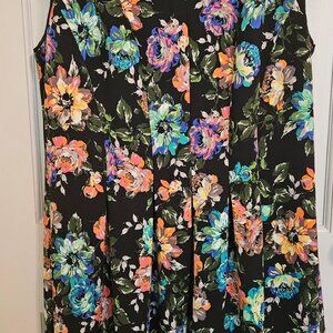 Gabby Skye sleeveless colorful floral dress (18W) 38" long, black background